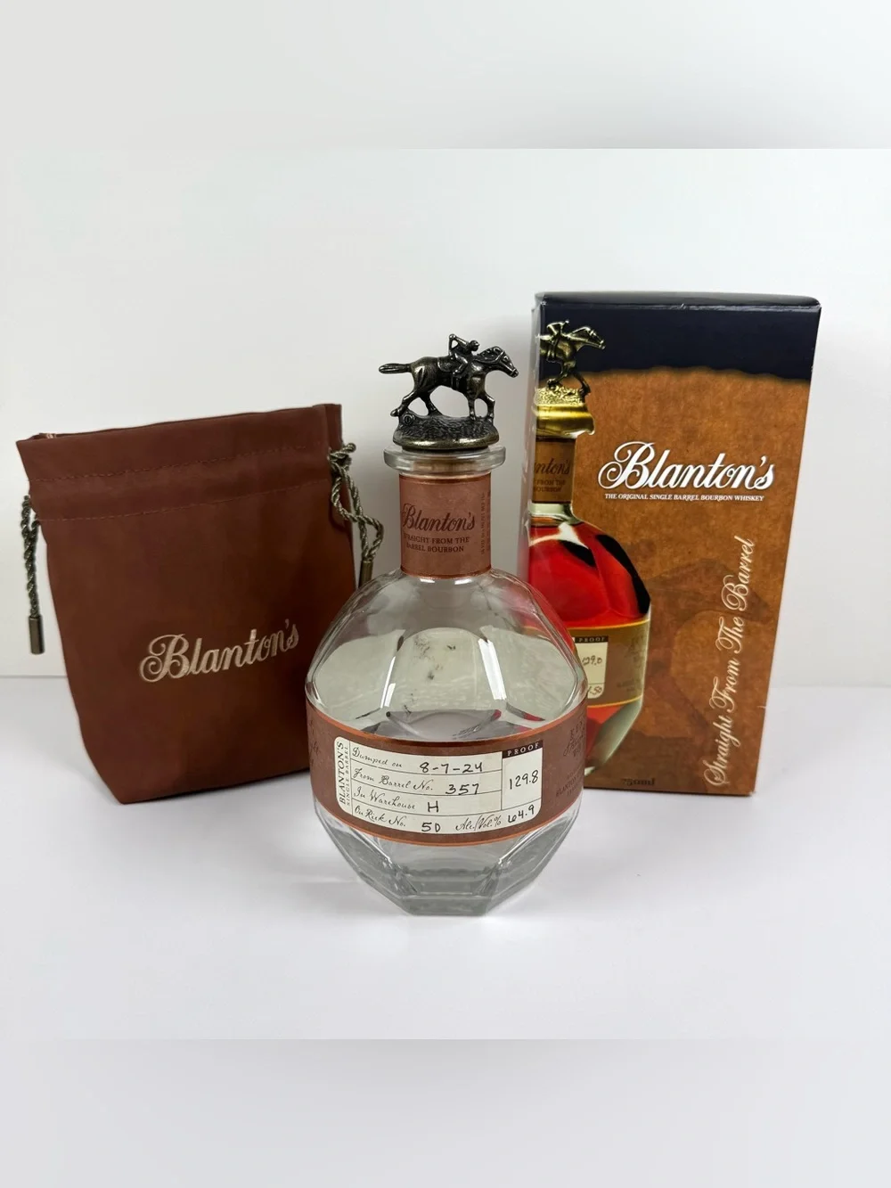 Blantons SFTB Bourbon Whiskey 750 ml Empty Unrinsed Bottle Bag Box Stopper “O”